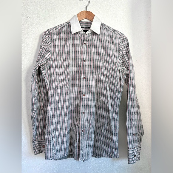 Gucci Other - Vintage Slim Fit Gucci Green with Red Plaid White Collared Button Down size 39